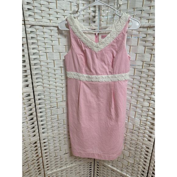 Lilly Pulitzer Shift Dress Pink/White Tropics Seersucker Size 2 - Picture 1 of 7